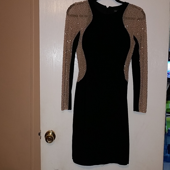 black beaded long sleeve dress